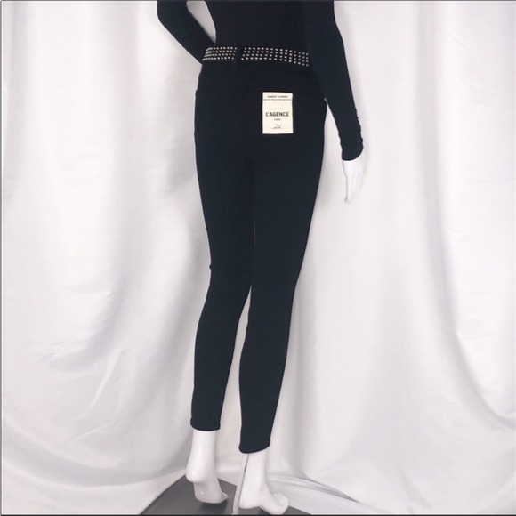 L’Agence Black Margot Studded Trim High Rise Stretch Fit Skinny Ankle Jeans Sz26 - Picture 10 of 16